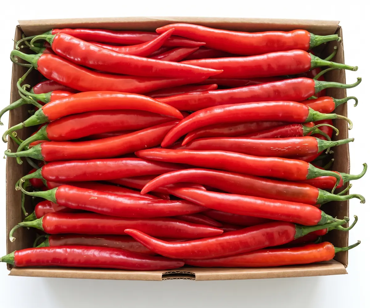Fresh Egyptian red hot peppers in an export carton